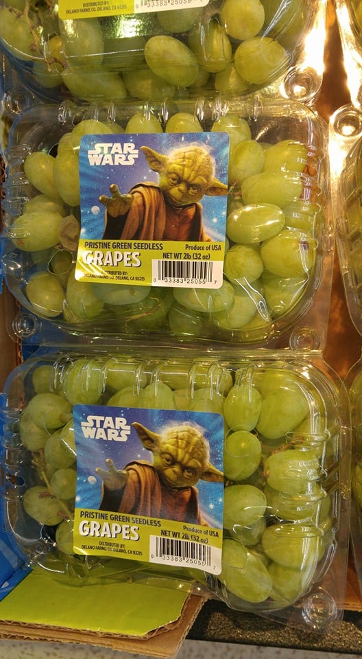 This container of grapes with a Yoda label.