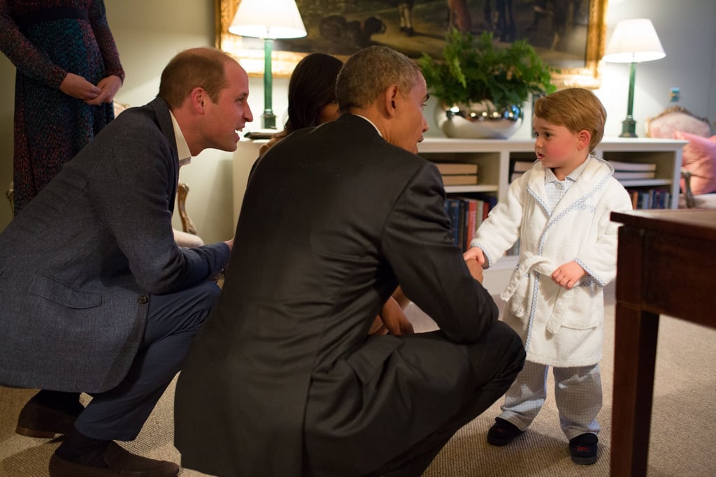 The Obamas' April 2016 trip to the UK would not have been complete without meeting Prince George, who greeted the president and first lady in the world's cutest robe.