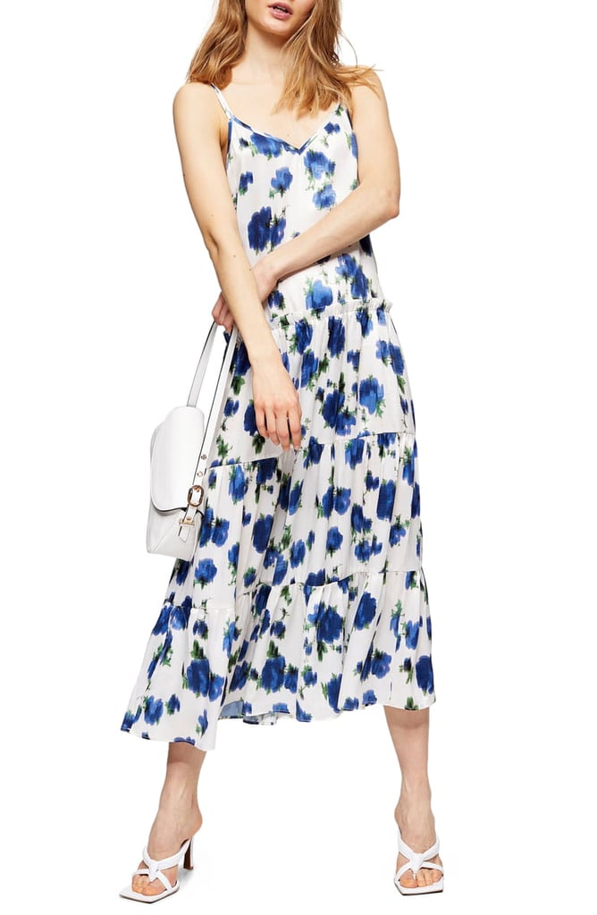 Topshop Floral Tiered Satin Slipdress