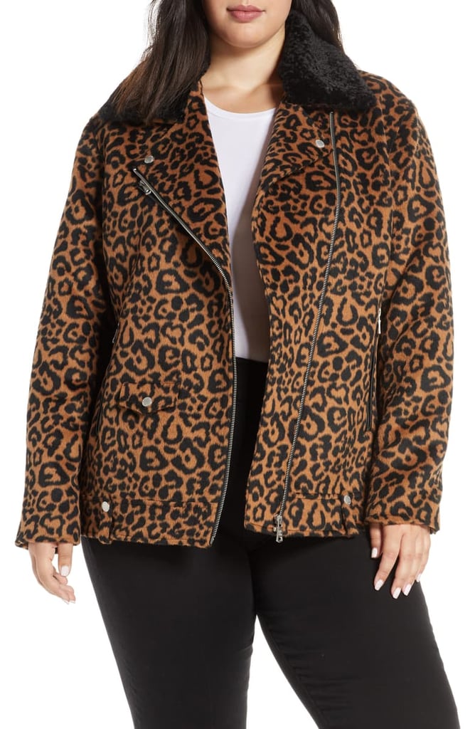 Avec Les Filles Faux Leopard Fur Jacket with Faux Shearling Collar ...