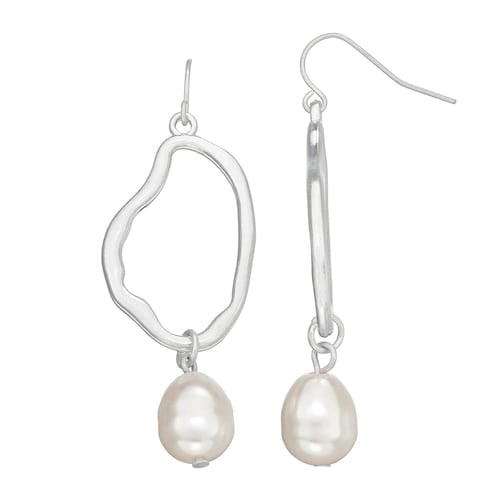 Sonoma Goods For Life Silver Tone Simulated Pearl & Loop Double Drop Earrings