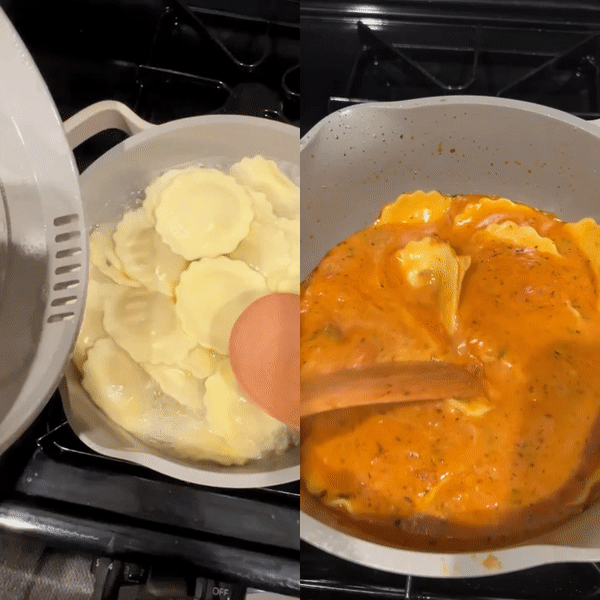 Gif of cooking one-pot pasta in the Our Place Mini Perfect Pot.