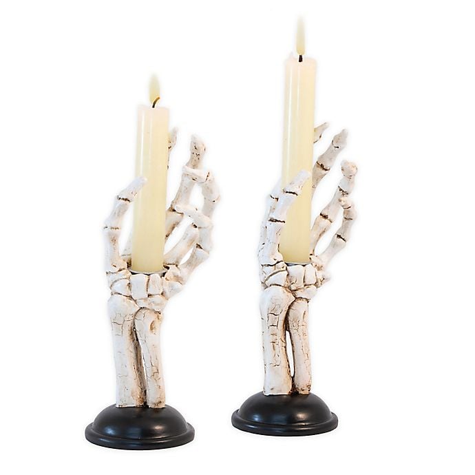 Skeleton Hands Halloween Taper Candle Holders