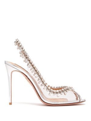 Aquazzura Temptation 105 Crystal-Drop PVC Slingback Heels