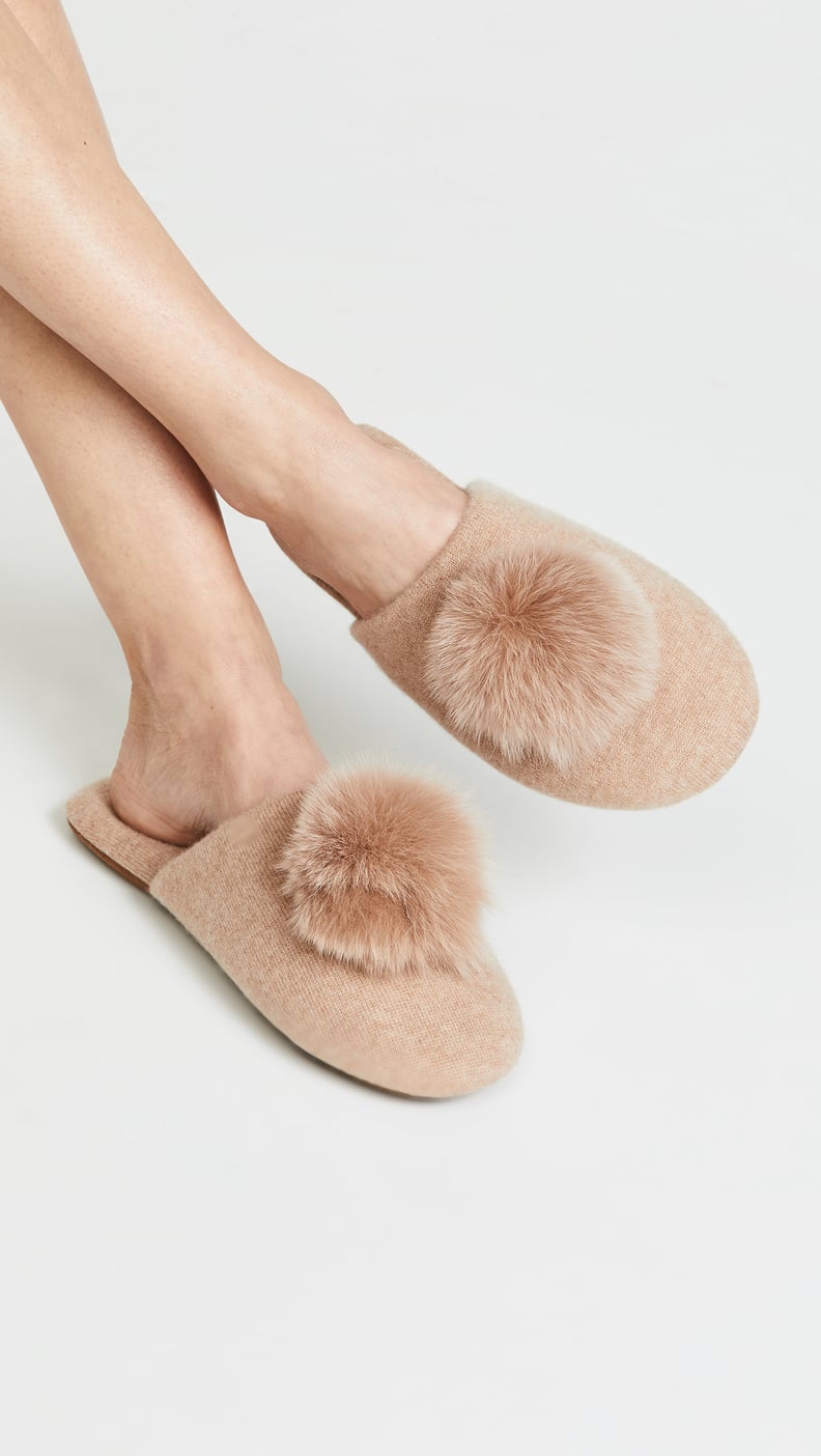 Minnie Rose Cashmere Pom Pom Slippers