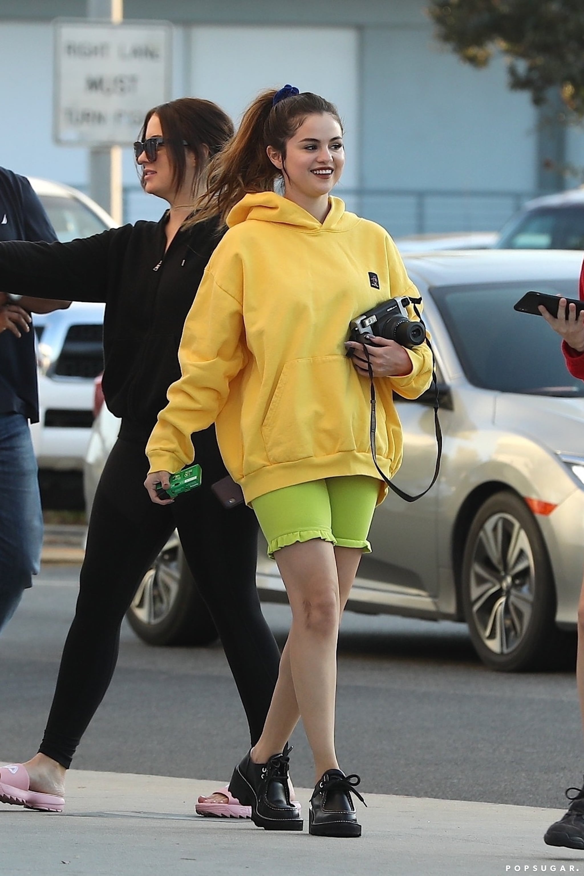 yellow biker shorts outfit