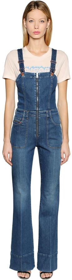 zip front denim overalls