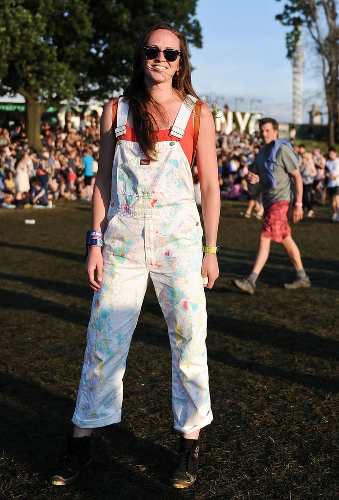 White overalls got a paint-splattered boost for a look that was one of a kind.