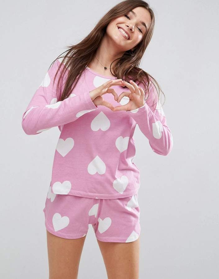 ASOS Heart Print Long Sleeve Tee & Short Pyjama Set