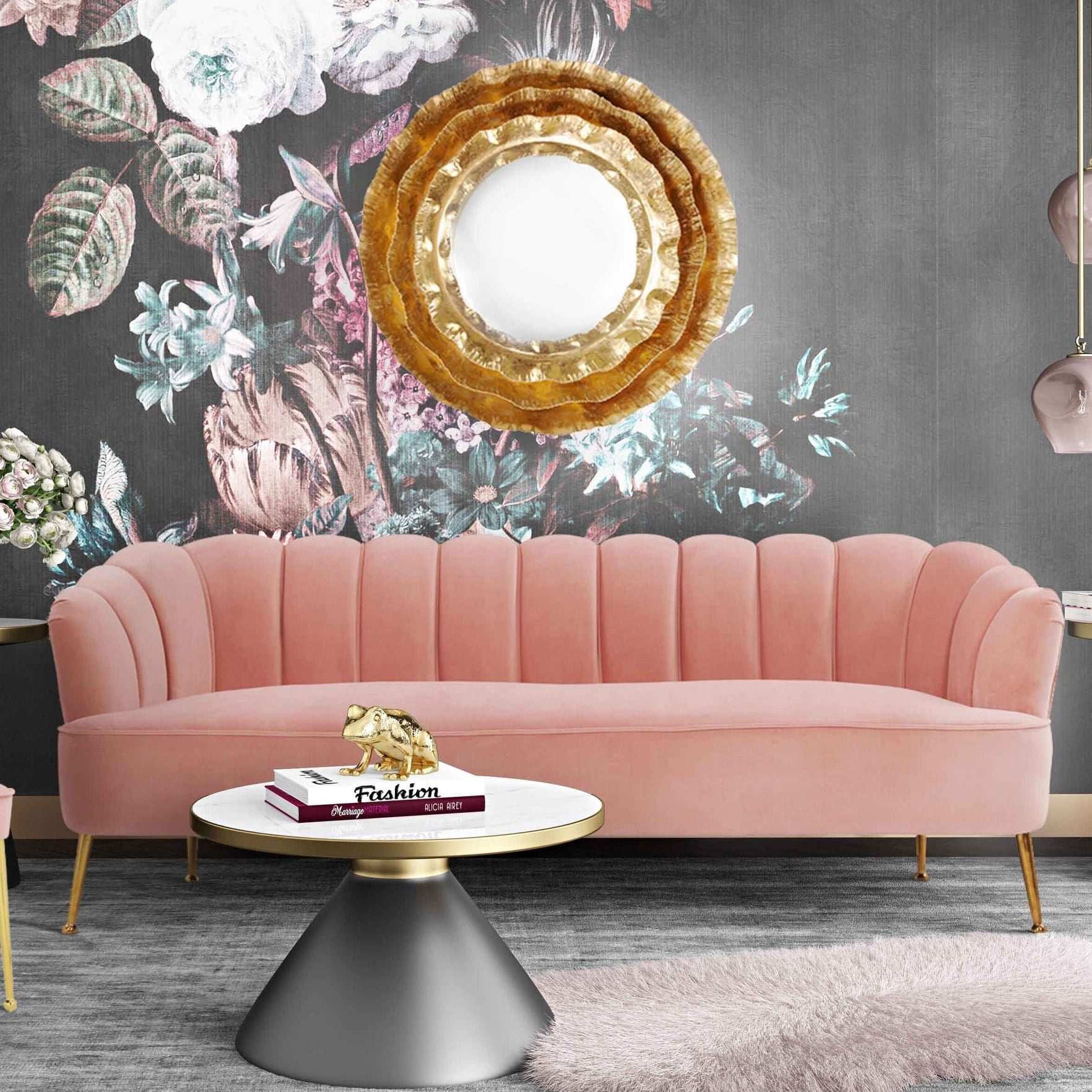 Velvet shop blush sofa