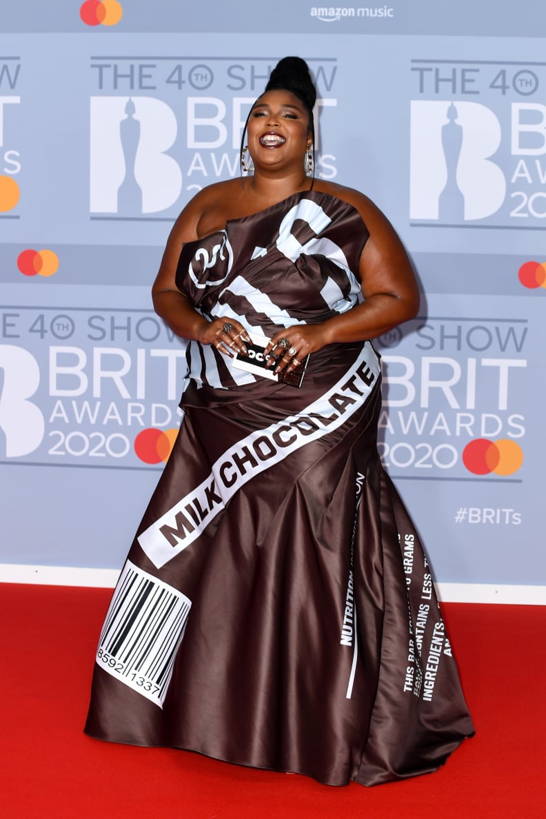 Lizzo in a Custom Moschino Hershey's Gown at the BRIT Awards 2020