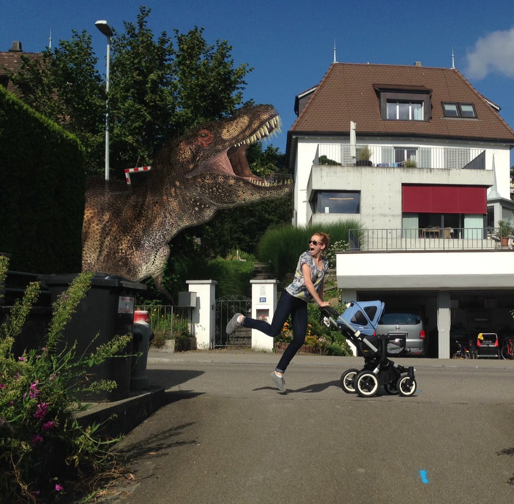 An afternoon jog with the dinosaur. 
Source: Reddit user ukalele