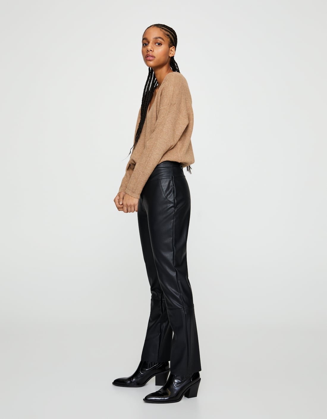 Pull&Bear faux leather pants in black, ASOS
