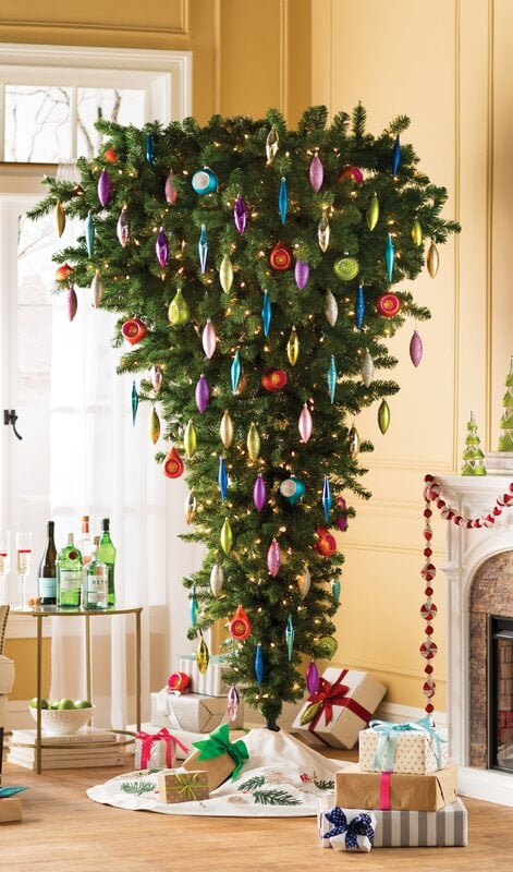 Upside Down Green Cypress Artificial Christmas Tree