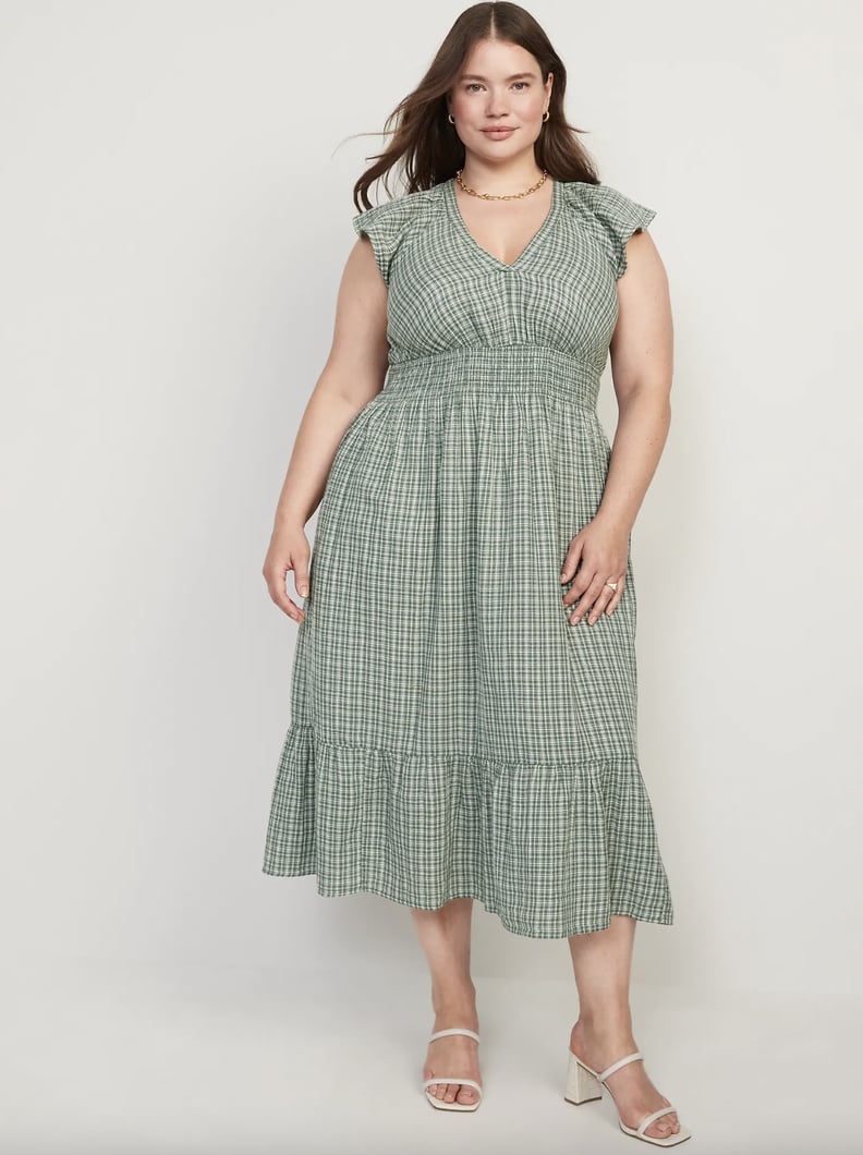 Old Navy Waist-Defined Flutter-Sleeve Plaid Midi Dress