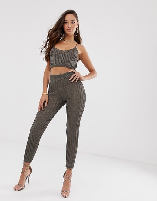 ASOS DESIGN co-ord metallic knitted cami top & pants