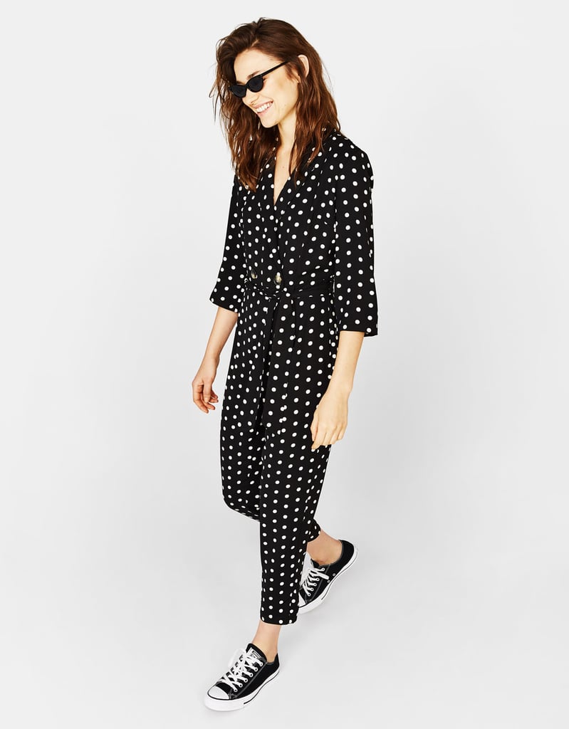 Bershka Long Polka-Dot Jumpsuit