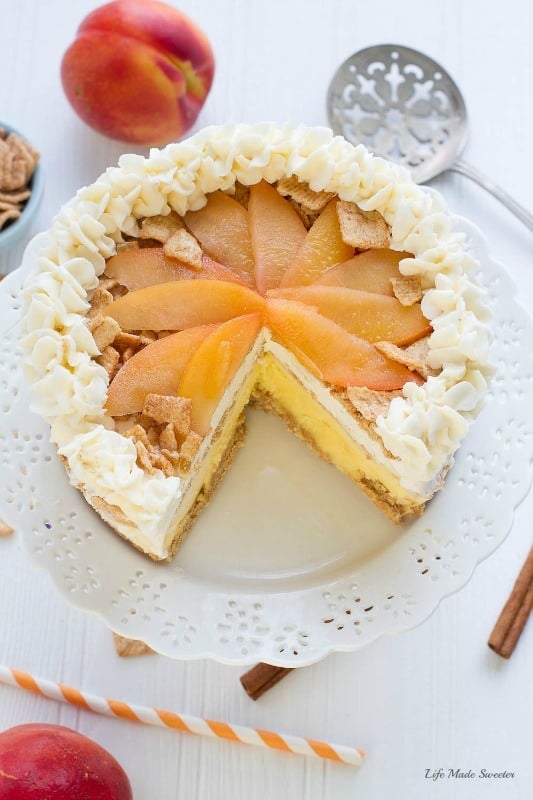 Peach Cobbler Ice Cream Cake With Cinnamon Toast Crunch Crust