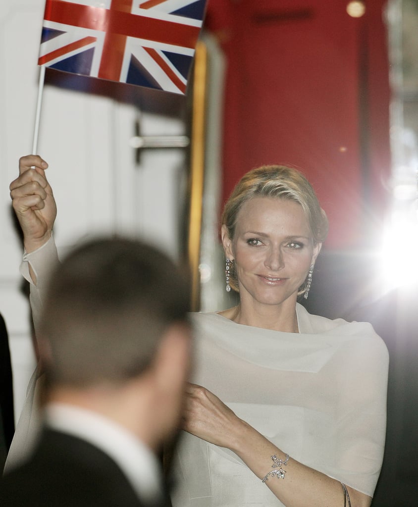 She held up a flag as she left a prewedding gala ahead of Prince William and Kate Middleton's wedding. 
Source: Getty / Matthew Lloyd