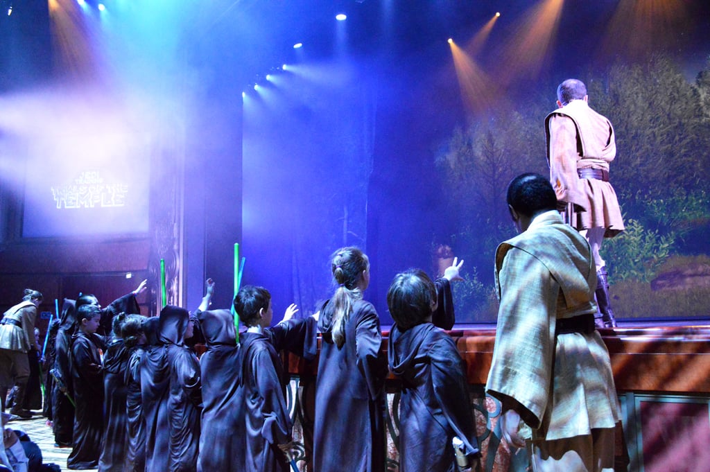 You make your way to the main attraction of the day — the Jedi Training: Trials of the Temple show.