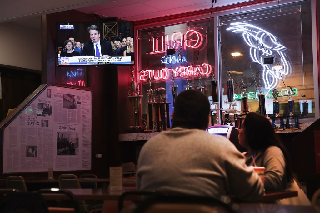 The hearing appears on TV at the Billy Goat Tavern in Chicago.