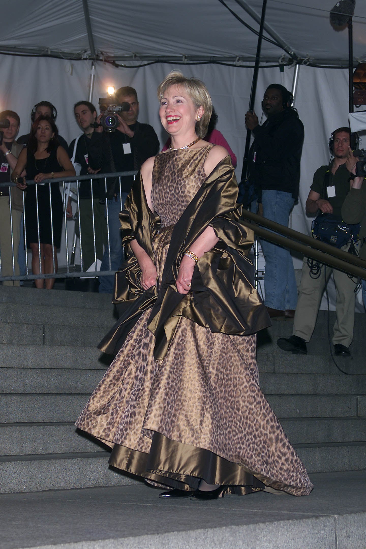 Sen. Hillary Clinton at the Metropolitan Museum's Costume Institute Gala for the opening of 'Jacqueline Kennedy: The White House Years' at the Metropolitan Museum of Art in New York City. 04/23/2001. Photo: Evan Agostini/Getty Images