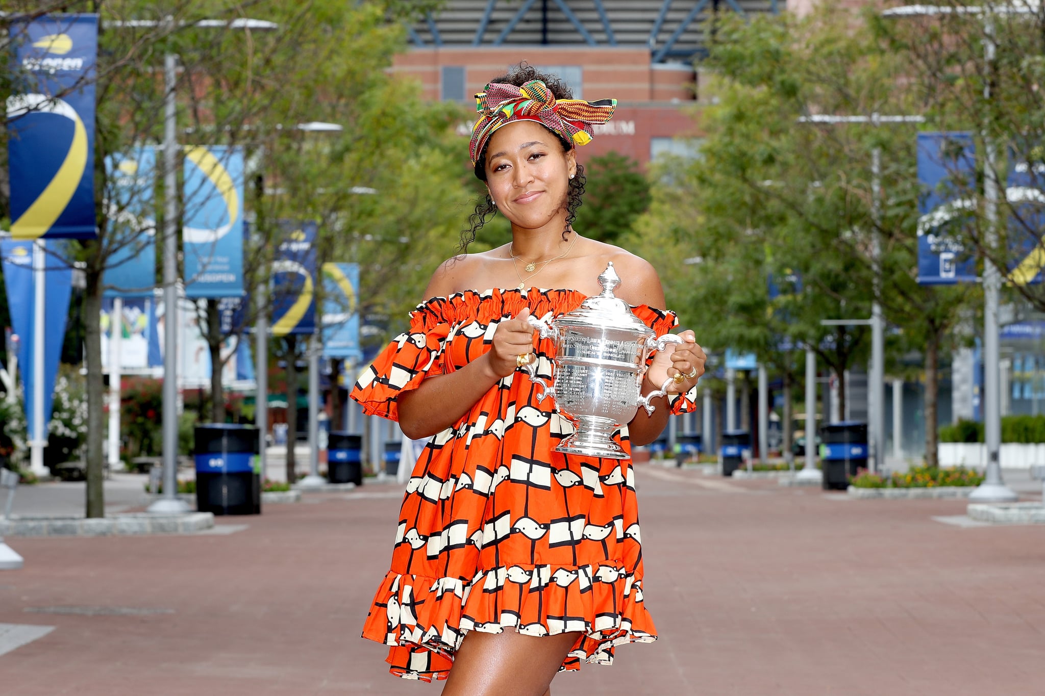 Naomi Osaka's 2020 US Open Head Wrap and Orange Dress