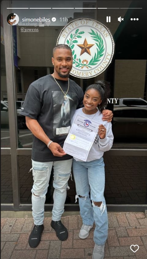 Simone Biles and Jonathan Owens Show Off Marriage Licence