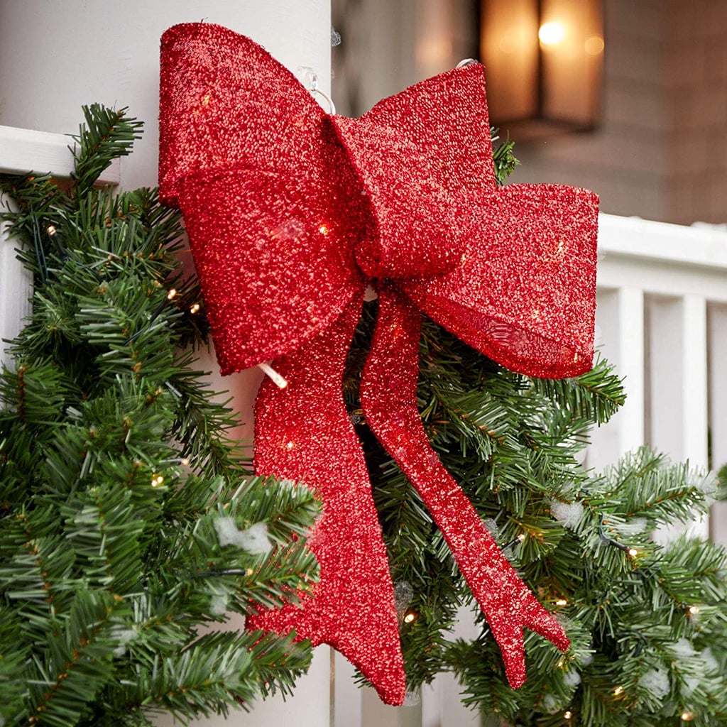 BrylaneHome Outdoor Pre-Lit Tinsel Bows