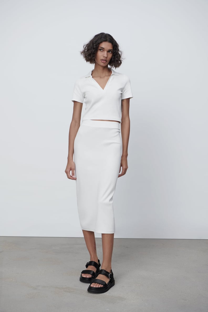 Zara Ribbed Polo and Straight Rib Skirt