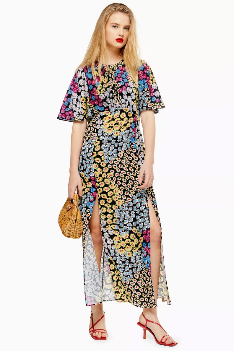 Topshop Austin Floral Daisy Print Angel Sleeve Midi Dress