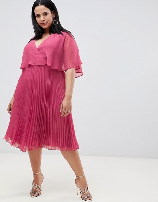 flutter sleeve midi dress with pleat skirt