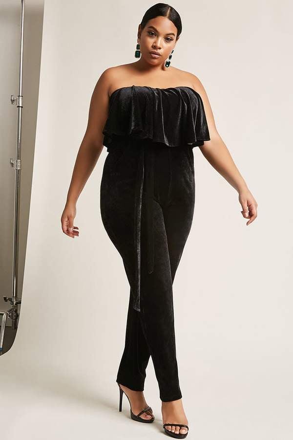 Forever 21 Plus Size Velvet Strapless Flounce Jumpsuit