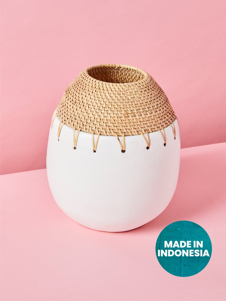 A Boho Vase: Terracotta Vase With Rattan Top