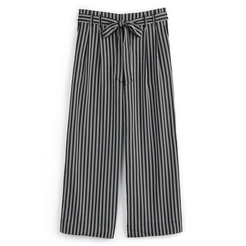 Belted Paper Bag Pant in Jet Black/Pristine Stripe