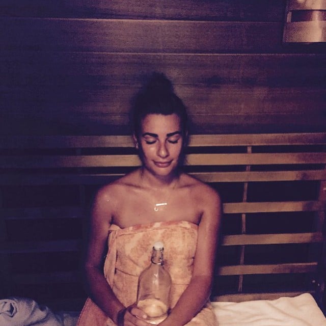 Lea Michele relaxed in a sauna. 
Source: Instagram user msleamichele