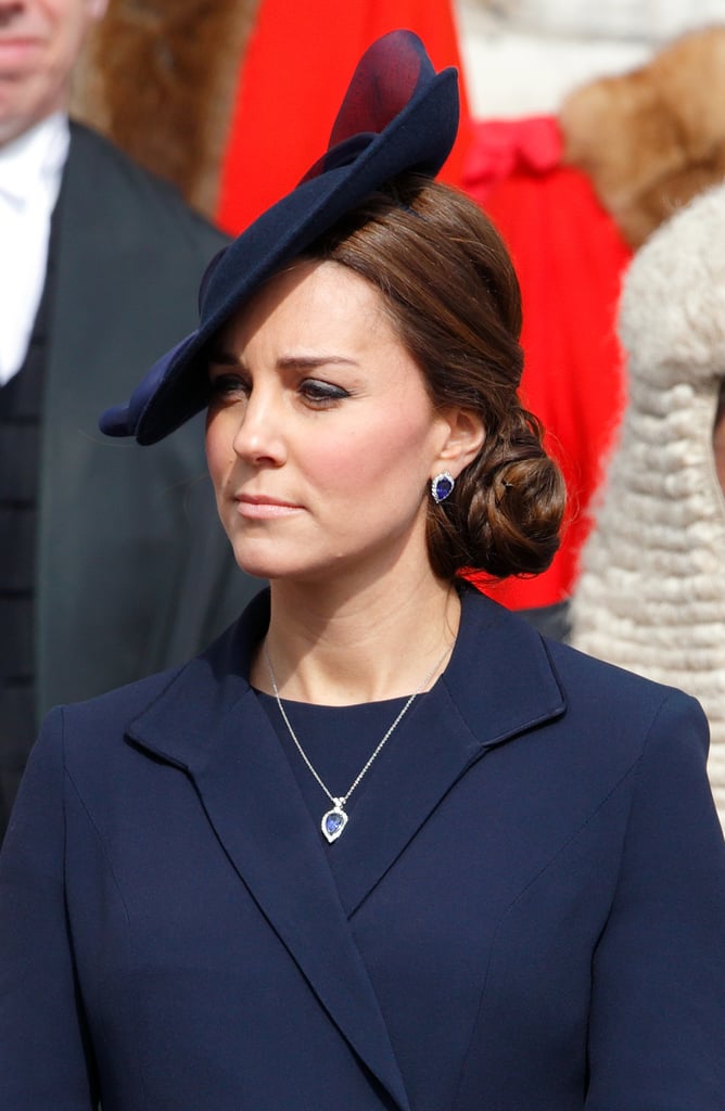 Likewise the diamond and Tanzanite necklace and earrings by G. Collins and Sons that Kate wore to a service at St. Pauls in 2015 are likely to have been a gift. The set works perfectly with Kate's engagement ring, and her favorite color is blue, so it could be that this was a personal gift from her hubby?