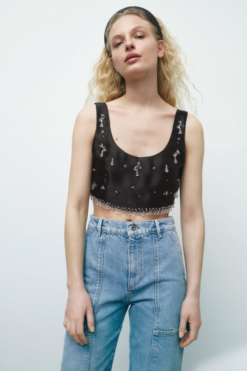 For a Night Out: Zara Jewel Trim Top