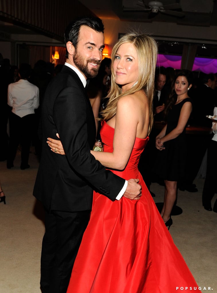 Justin Theroux and Jennifer Aniston cuddled up inside the Vanity Fair Oscar party on Sunday night after the award show.
Justin Theroux and Jennifer Aniston cuddled up inside the Vanity Fair Oscar party on Sunday night after the award show.