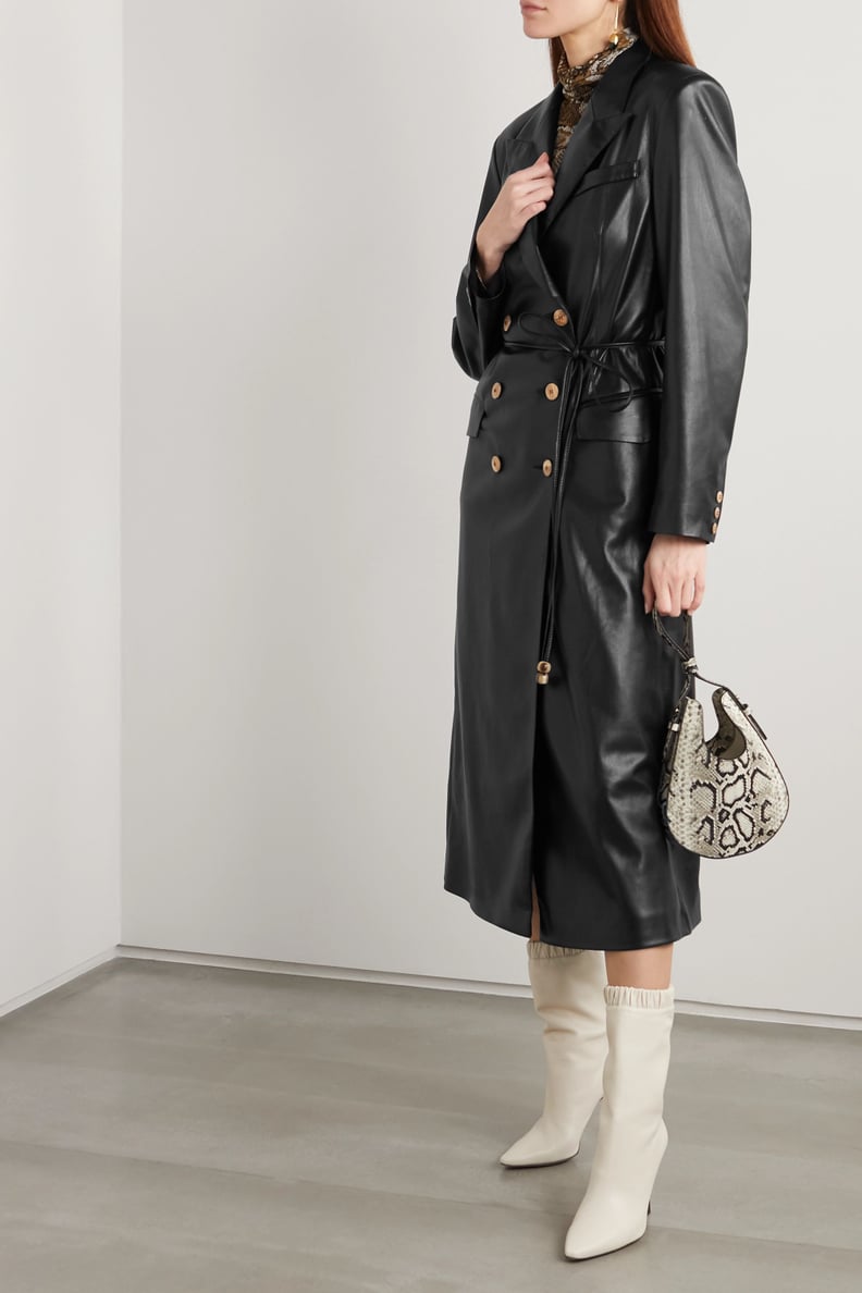 Nanushka Black Malina Belted Vegan-Leather Trench Coat