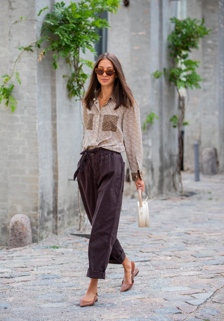 Autumn Outfit Idea: Printed Shirt + Cropped Trousers + Slingbacks