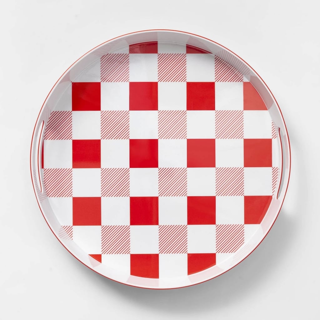 14.8" Plastic Gingham Round Serving Tray Red/White