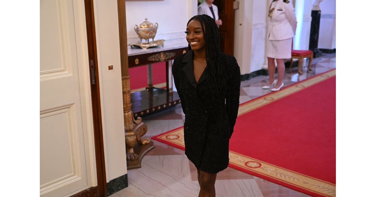 Simone Biles Black Tweed Minidress at the White House | POPSUGAR