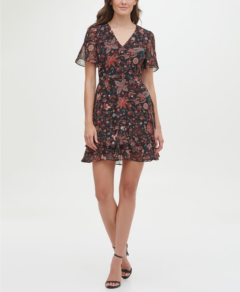 Kensie Chiffon Printed Fit and Flare Dress