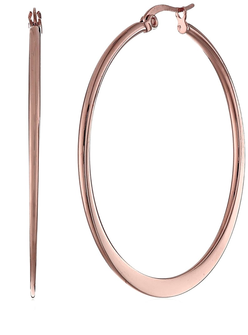 Amazon Collection Stainless Steel Flattened Hoop Earrings
