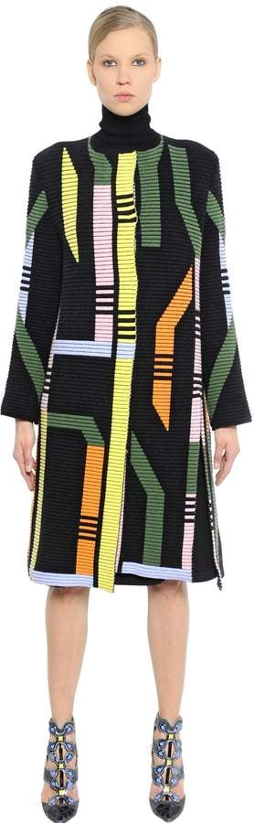 Peter Pilotto Geometric Ribbed Merino Wool Blend Coat