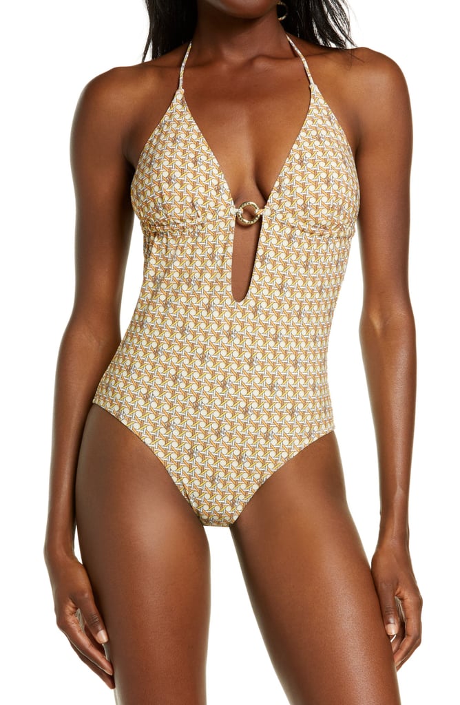 Tory Burch Basket Weave Print Ring One-Piece Swimsuit