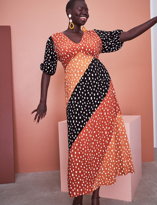 Eloquii Mixed Dot Maxi Dress