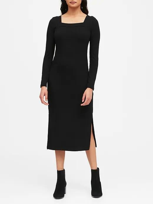 Ribbed Square-Neck T-Shirt Dress