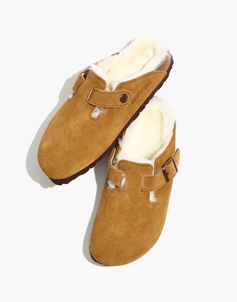 A Trendy Pair: Birkenstock Suede Boston Clogs in Shearling